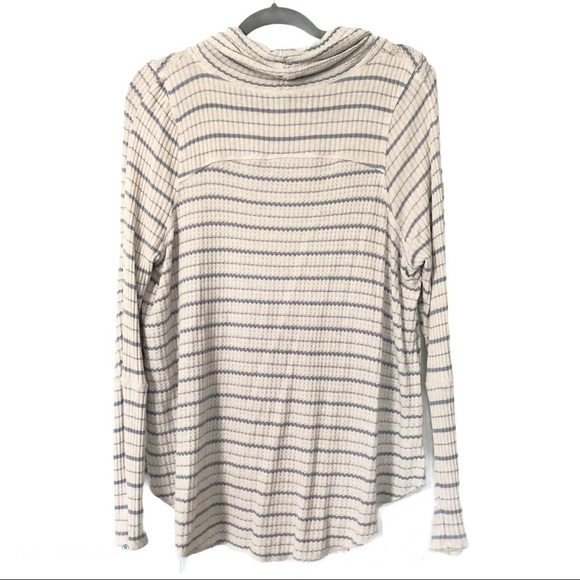 Free People Stripe Dripping Thermal Cowl Top Shirt Blue White Size Medium - Picture 5 of 11